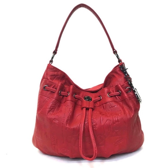 Sharif Handbags - ❤️ Sharif Firenze Red Hieroglyphics Leather Drawstring Shoulder Bag ~ Excellent